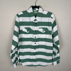Dixxon Flannel Mens Size S Green White Stripe Long Sleeve Button Down Shirt